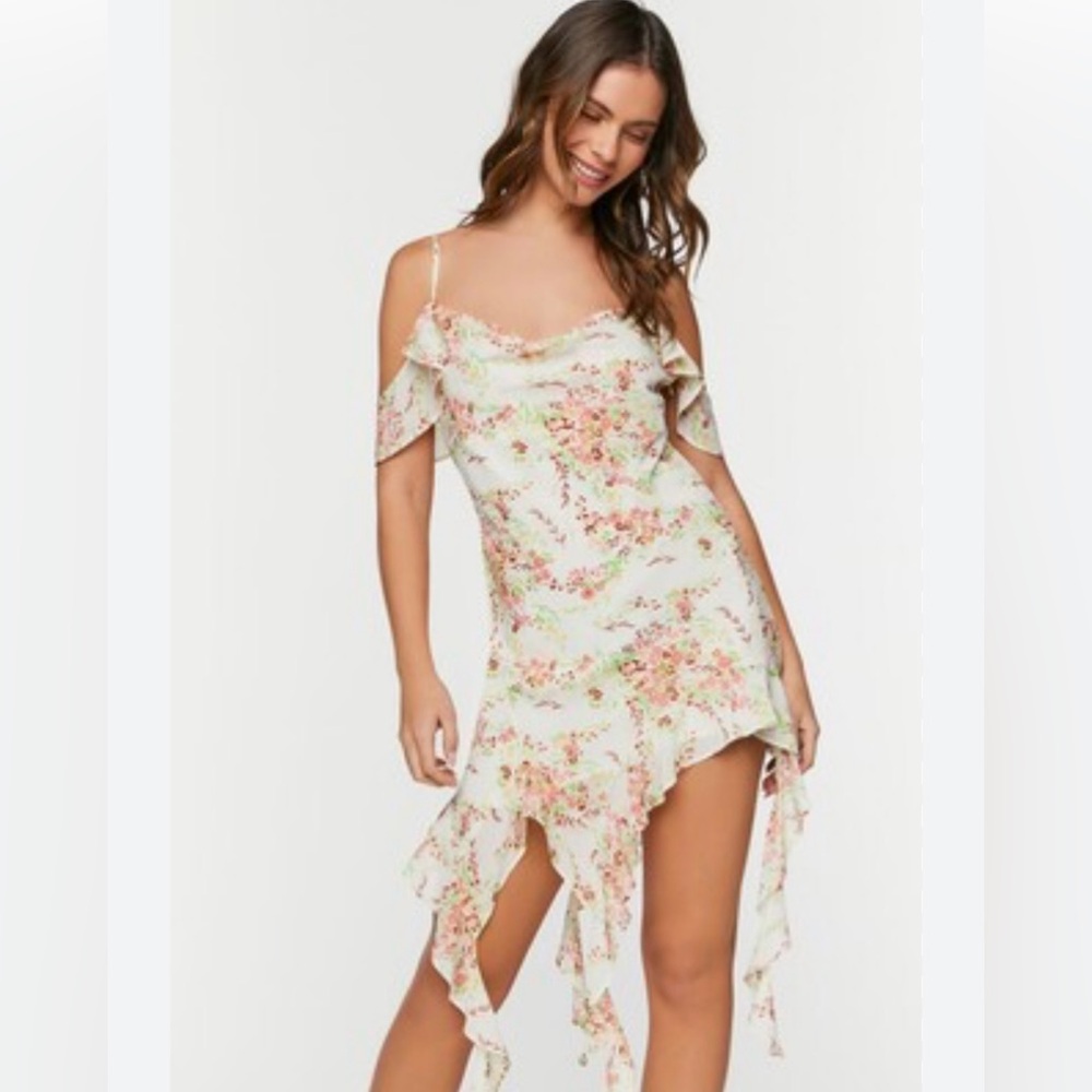 Forever 21 floral chiffon off the shoulder dress, size small, NWT